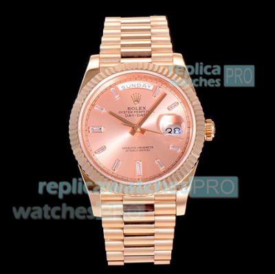 GM Factory Replica Rolex Day Date Champagne Diamond Dial President Bracelet 40MM